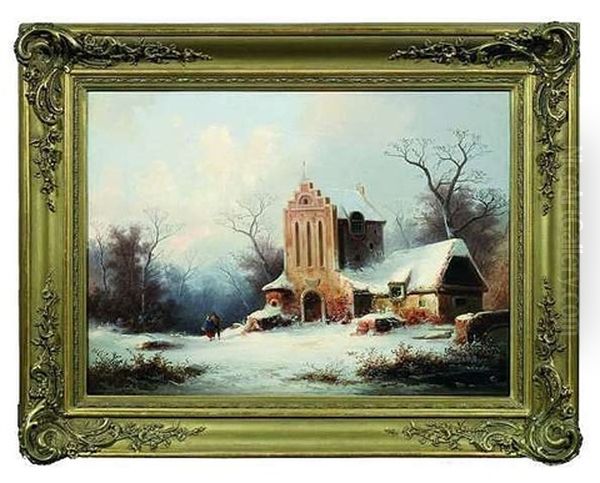 Winterlandschaft Mit Einem Kirchlein Am Rande Eines Waldes Oil Painting by Coelestin Bruegner