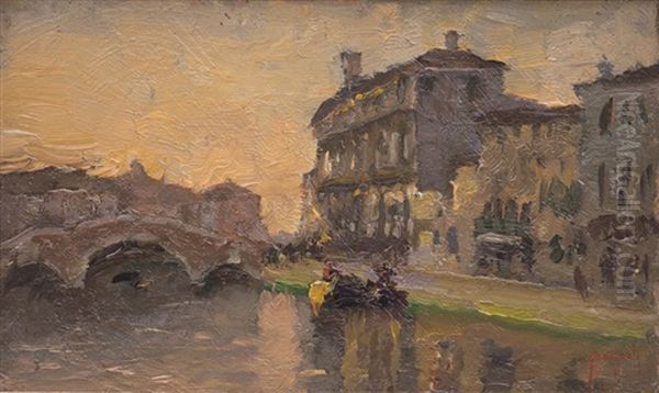 Canale A Chioggia Oil Painting by Emmanuele Brugnoli