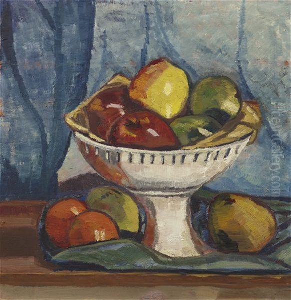 Apfel Und Helle Schale Oil Painting by Hans Bruhlmann