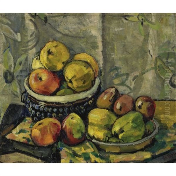 Fruchte In Zwei Schalen (fruits In Two Bowls) Oil Painting by Hans Bruhlmann