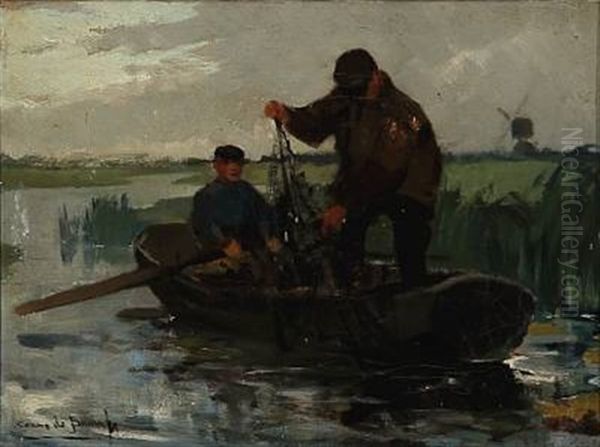 Fishermen In A Boat Oil Painting by Cornelis De Bruin