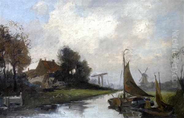 Un Canal Pres D'utrecht Oil Painting by Cornelis De Bruin