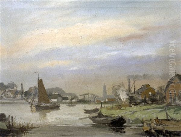 Paysage Fluvial En Hollande Oil Painting by Cornelis De Bruin