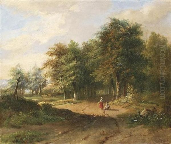 Bei Der Rast Auf Einem Sommerlichen Waldweg Oil Painting by Adrianus Henrikus De Bruine