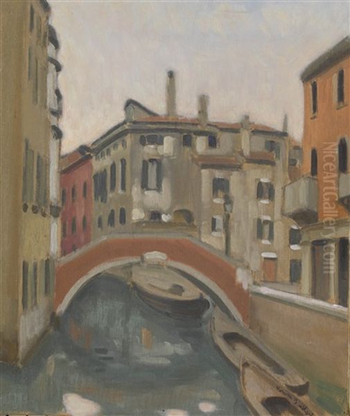 Canal A Venise Oil Painting by Ernest Hiram Bruelhart