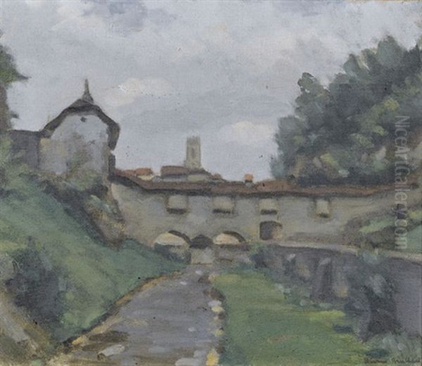 Stadtmauer Von Fribourg Oil Painting by Ernest Hiram Bruelhart