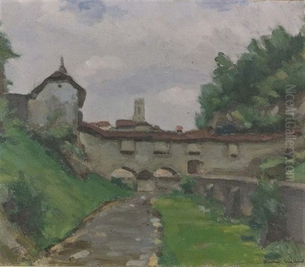 Stadtmauer Von Fribourg Oil Painting by Ernest Hiram Bruelhart