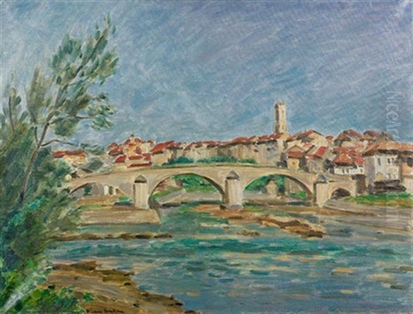 Ansicht Von Fribourg Und Dem Pont Du Milieu Oil Painting by Ernest Hiram Bruelhart