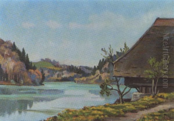 Bauernhaus Am Seeufer Oil Painting by Ernest Hiram Bruelhart