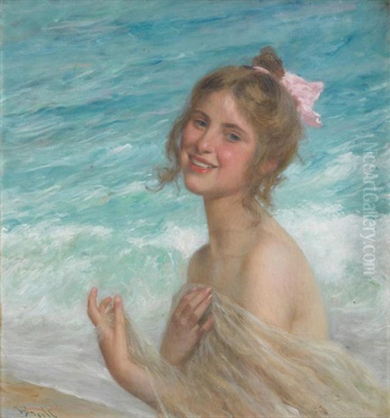 The Pink Bow Oil Painting by Juan Brull Vinyoles