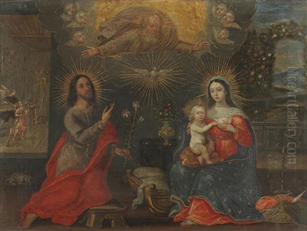 La Sainte Famille Avec Saint Joseph Au Lys Oil Painting by Claude-Andre Brulley