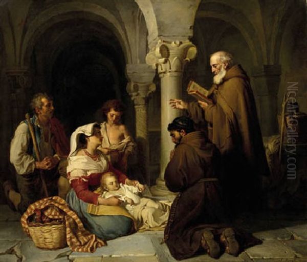 Monks Blessing A Child Oil Painting by Louis Joseph Bruls