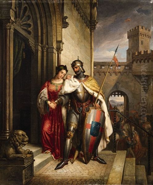 The Knight's Farewell (2 Works) Oil Painting by Ludwig Bruls