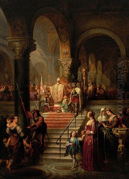 Segnung Des Richard Lowenherz In Einer Kathedrale Vor Dem Aufbruch Zum Kreuzzug 1190 Oil Painting by Ludwig Bruls