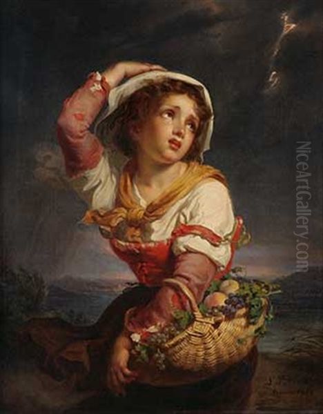 Italienisches Madchen Mit Fruchtekorb Oil Painting by Ludwig Bruls