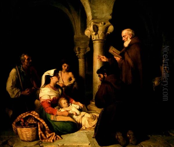 La Benediction De L'heureuse Famille Oil Painting by Ludwig Bruls