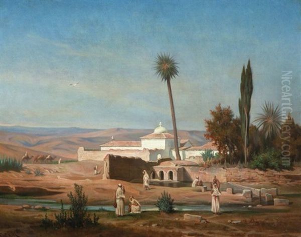 Oasis Animee Oil Painting by Charles Guillaume Brun