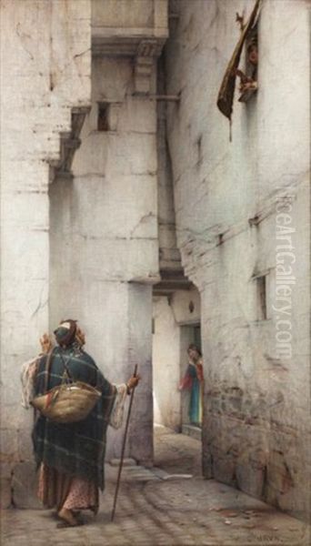 Conversation Dans Une Rue De Constantine Oil Painting by Charles Guillaume Brun