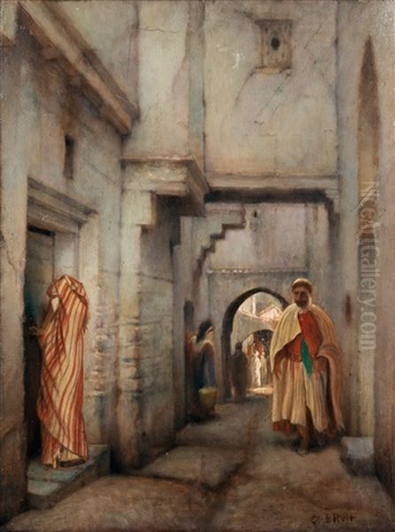 Rue Animee A Constantine Oil Painting by Charles Guillaume Brun