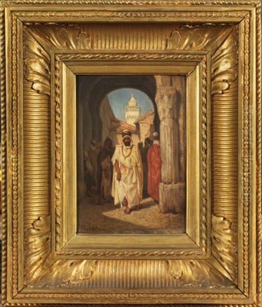 Dignitaire Arabe Passant Sous Une Arcade Oil Painting by Charles Guillaume Brun