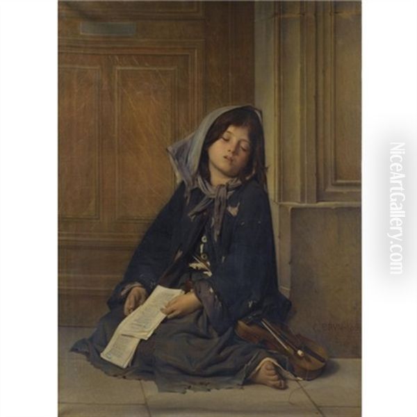 La Mendiante Oil Painting by Charles Guillaume Brun