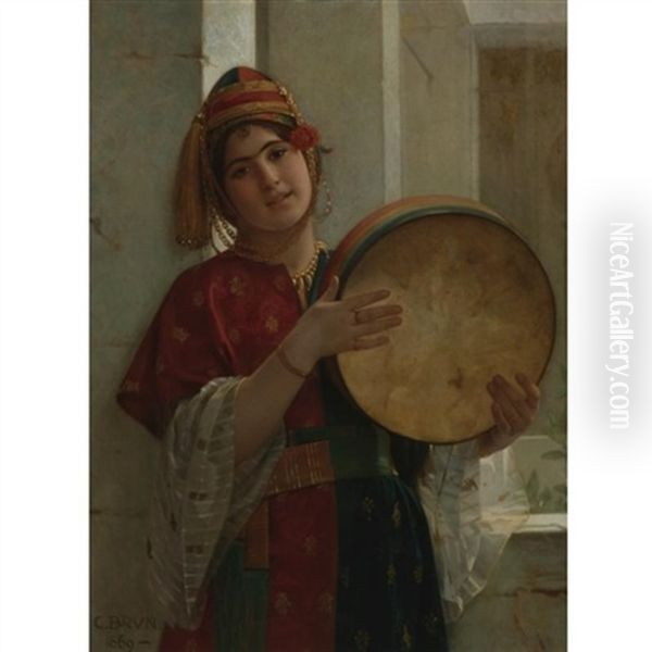 The Tambourine Player Oil Painting by Charles Guillaume Brun