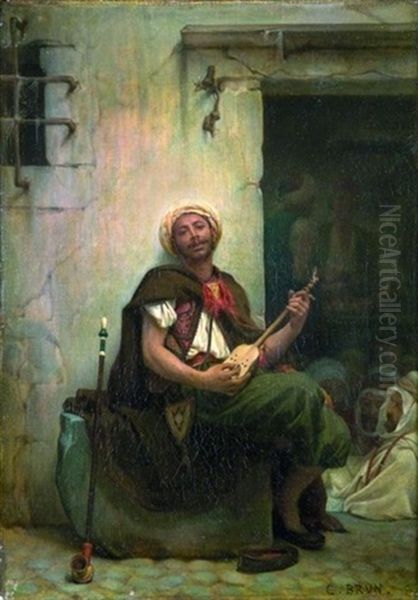 Musicien Dans Un Cafe A Constantine Oil Painting by Charles Guillaume Brun