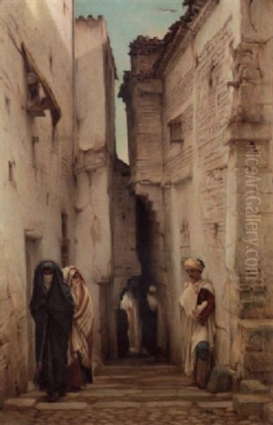 A Middle Eastern Street Oil Painting by Charles Guillaume Brun