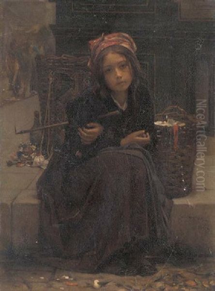 The Ribbon Seller Oil Painting by Charles Guillaume Brun