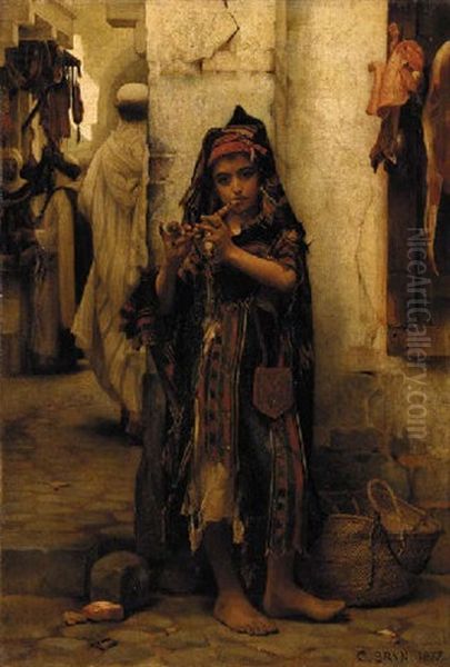 The Little Flautist Oil Painting by Charles Guillaume Brun