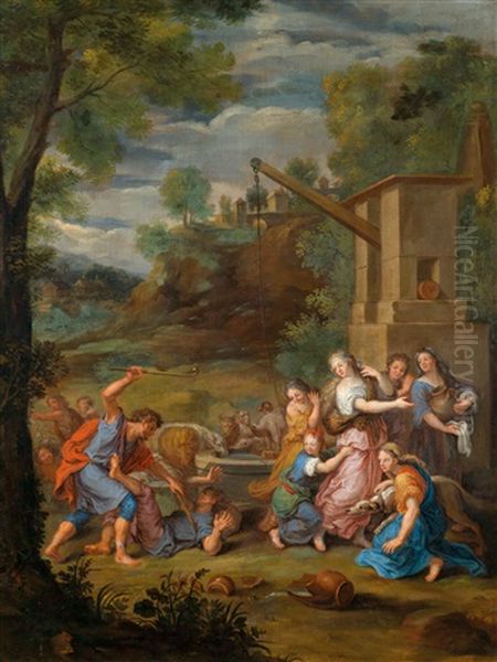 Moses Chasing The Shepherds Away From The Well And Watering The Sheep Of Jethro