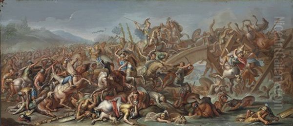 The Battle At The Milvian Bridge Oil Painting by Charles Le Brun