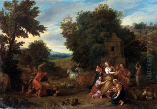 Moise Et Les Filles De Jethro Oil Painting by Charles Le Brun