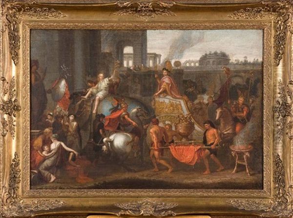 L'entree Triomphale D'alexandre A Babylone Oil Painting by Charles Le Brun