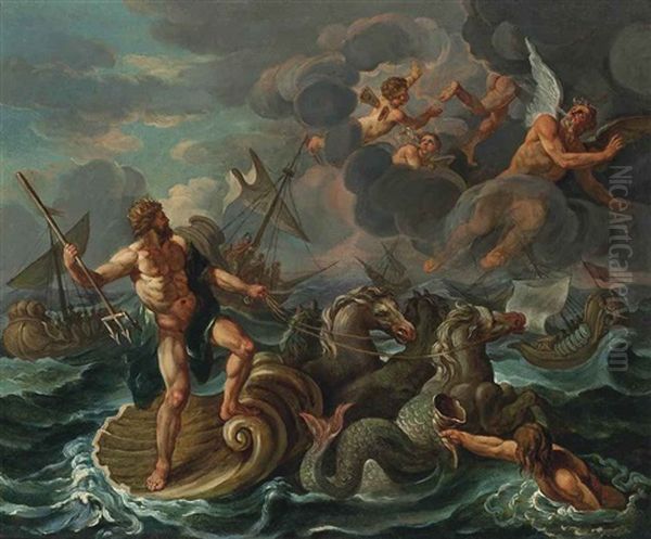 The Wrath Of Neptune Oil Painting by Charles Le Brun