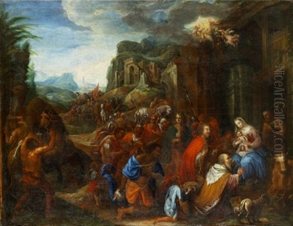 Konungarnas Tillbedjan Oil Painting by Charles Le Brun