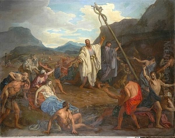 Moses And The Brazen Serpent Oil Painting by Charles Le Brun