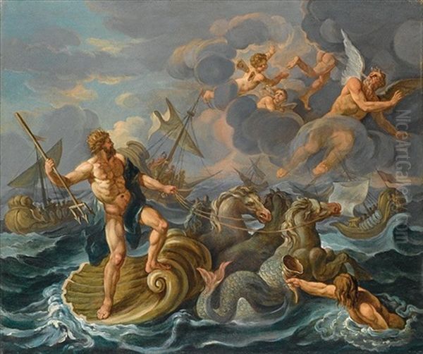 The Wrath Of Neptune Oil Painting by Charles Le Brun