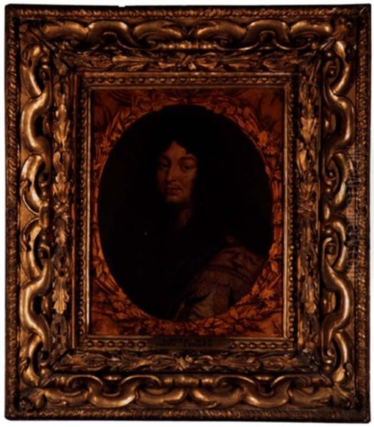 A Portrait Of Louis Xiv Wearing A Roman Imperial Costume Oil Painting by Charles Le Brun