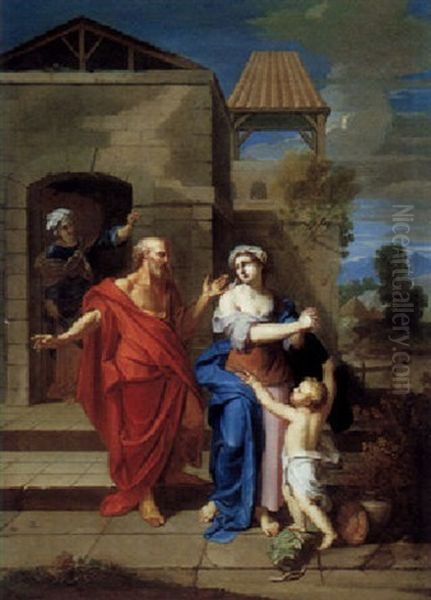 Hagar And Ishmael Oil Painting by Charles Le Brun