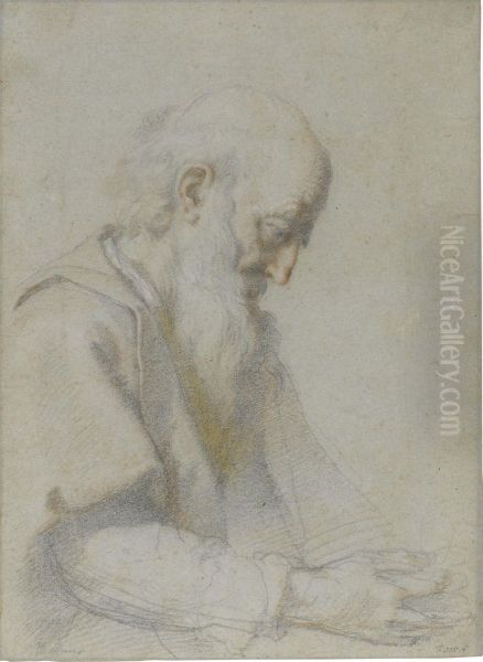 Old Man In Profile Looking Down To The Right Oil Painting by Cristofano Allori