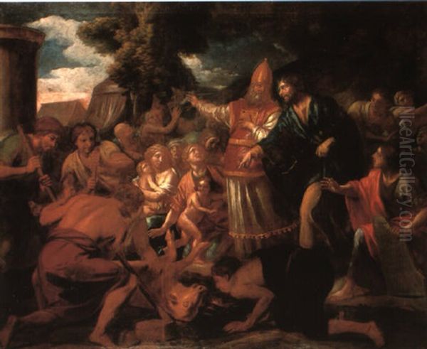 Moses Ordering The Destruction Of The Golden Calf Oil Painting by Charles Le Brun