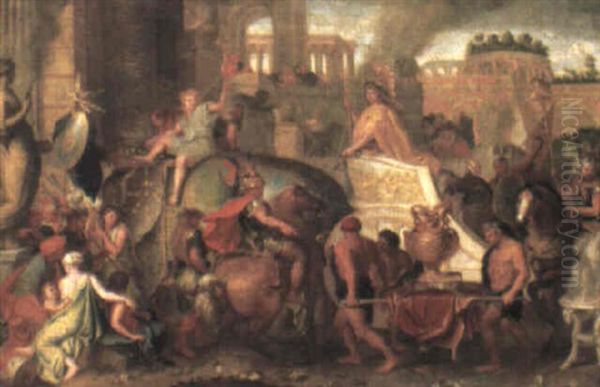 The Entry Of Alexander The Great Into Babylon Oil Painting by Charles Le Brun