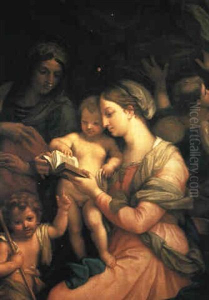 The Holy Family With The Infant Saint John The Baptist Oil Painting by Charles Le Brun