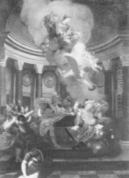 The Virgin Appearing To                                     A Martyred Bishop Oil Painting by Charles Le Brun