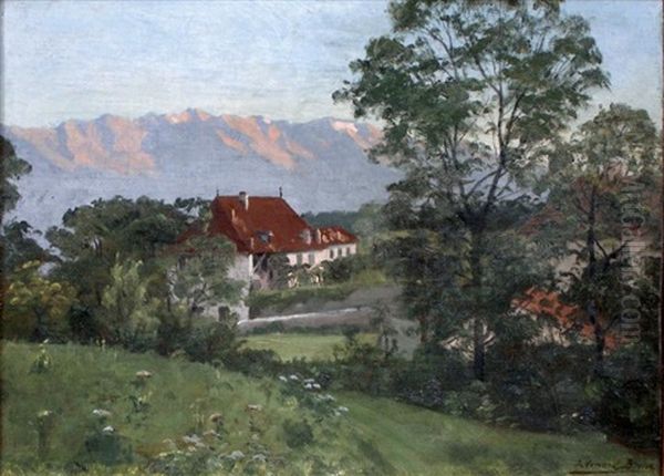 Chaine De Belledonne Au Couchant Oil Painting by Edouard Brun