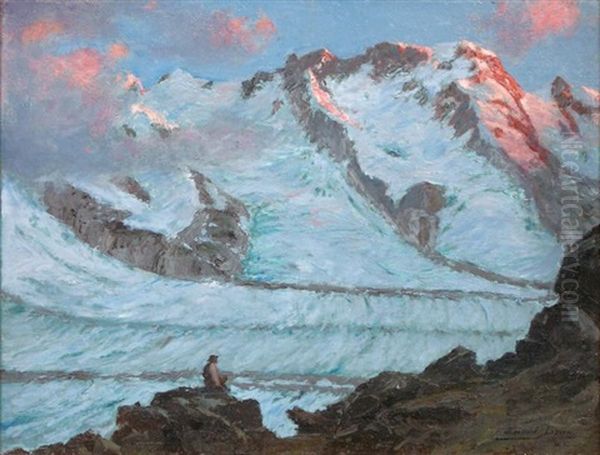 Environs De Zermatt, Glacier De Gorner, Le Breithorn Au Soleil Couchant Oil Painting by Edouard Brun