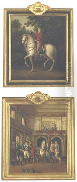 Le Manege Royale (+ A Horse And Rider: Pompeux; 2 Works) Oil Painting by Louis-Auguste Brun