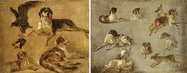 Study Of Four Dogs And An Eagle Oil Painting by Louis-Auguste Brun