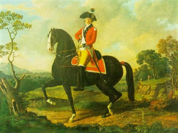 Equestrian Portrait Of A Gentleman (marie Joseph Paul Yves Roch Gilbert Du Motier, Marquis De La Fayette?) Oil Painting by Louis-Auguste Brun